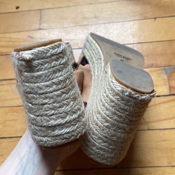 Zara Platform Brown Suede Cord Heeled Sandals - Picture 6 of 6